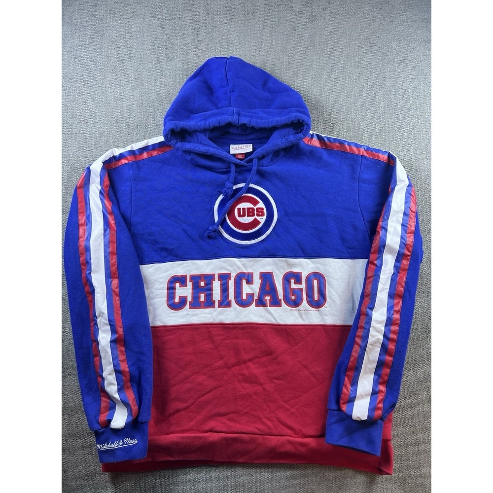 Mitchell & Ness Chicago Cubs Hoodie Men's XL Retro Color Block Striped Sleeve